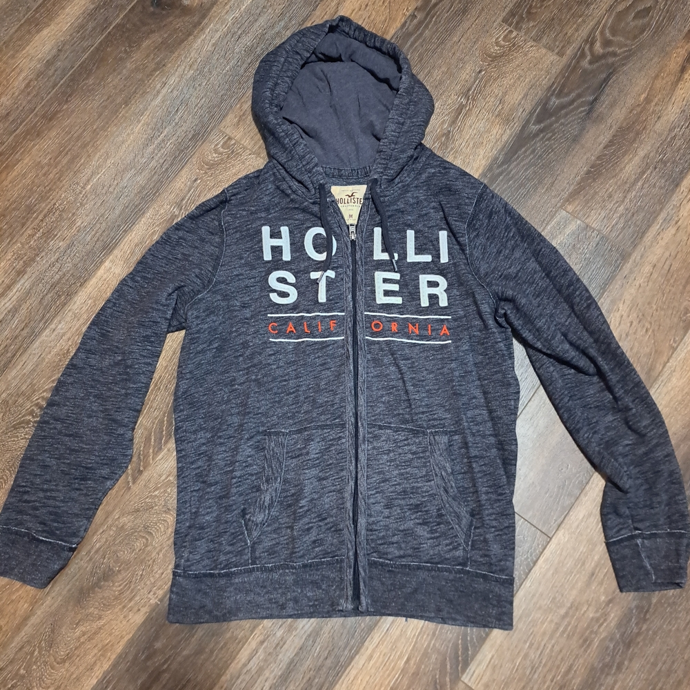 Hollister Men's Dark Gray Zip-Up Sweater